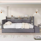 Lit de repos rembourré Hill GDFStudio avec pouf de rangement, étagères et lit gigogne