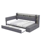 Lit de repos rembourré Hill GDFStudio avec pouf de rangement, étagères et lit gigogne