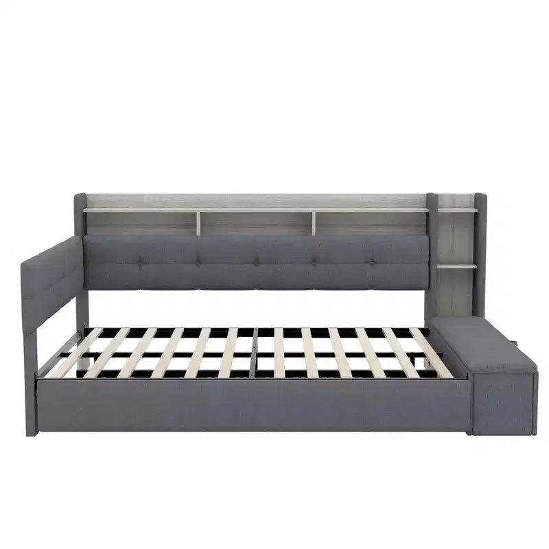 Lit de repos rembourré Hill GDFStudio avec pouf de rangement, étagères et lit gigogne