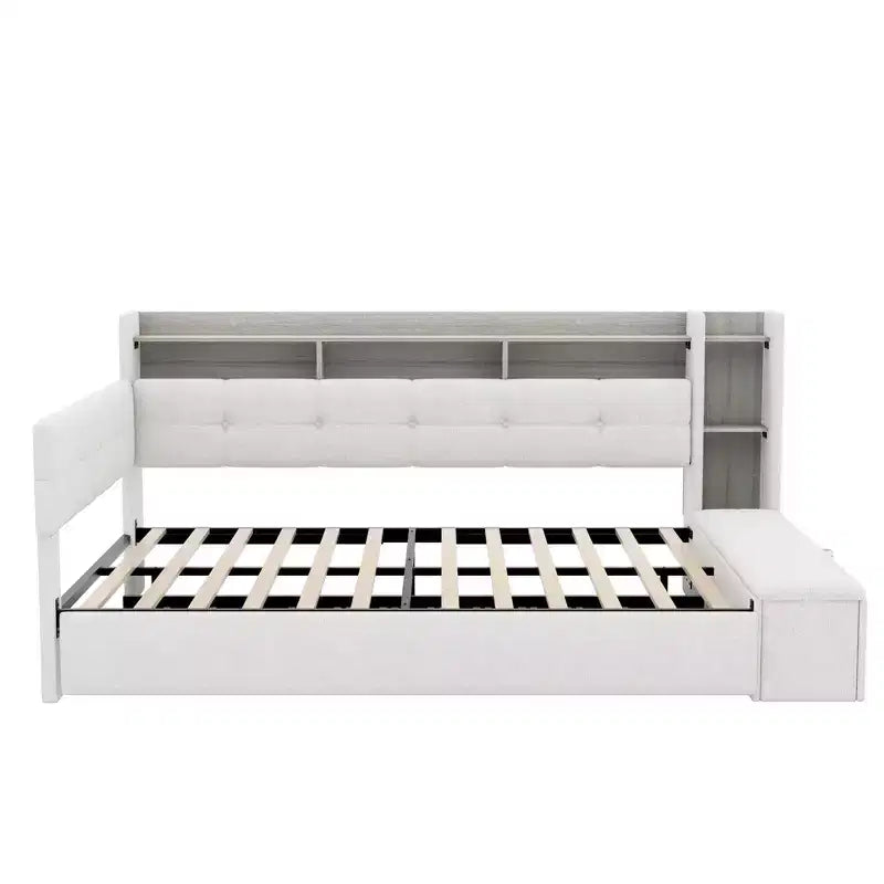 Lit de repos rembourré Hill GDFStudio avec pouf de rangement, étagères et lit gigogne