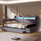 Lit de repos rembourré Hill GDFStudio avec pouf de rangement, étagères et lit gigogne