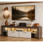 Meuble TV LED moderne JVNOXK avec grand tiroir de rangement pour téléviseurs de 40, 50, 55, 60, 65, 70, 75 pouces, avec centre de divertissement brillant pour salon, chambre, bois