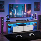 Meuble TV LED moderne JVNOXK avec grand tiroir de rangement pour téléviseurs de 40, 50, 55, 60, 65, 70, 75 pouces, avec centre de divertissement brillant pour salon, chambre, bois