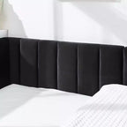 Cadre de lit de repos rembourré pleine grandeur avec dossier et accoudoirs, lit d'angle moderne en forme de L pour chambre à coucher et salon