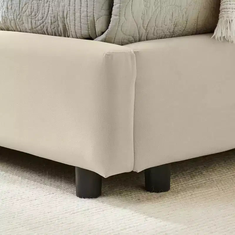 Cadre de lit de repos rembourré pleine grandeur avec dossier et accoudoirs, lit d'angle moderne en forme de L pour chambre à coucher et salon