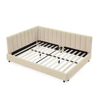 Cadre de lit de repos rembourré pleine grandeur avec dossier et accoudoirs, lit d'angle moderne en forme de L pour chambre à coucher et salon