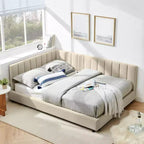 Full Size Upholstered Daybed Frame with Backrest and Armrests, Modern L Shaped Corner Bed for Bedroom Living Room