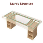 Table de salle à manger rectangulaire en bois à double piédestal pour 6 personnes, table de cuisine spacieuse avec rangement double face, table de salle à manger robuste pour la maison ou le bureau