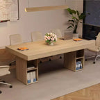 Table de salle à manger rectangulaire en bois à double piédestal pour 6 personnes, table de cuisine spacieuse avec rangement double face, table de salle à manger robuste pour la maison ou le bureau