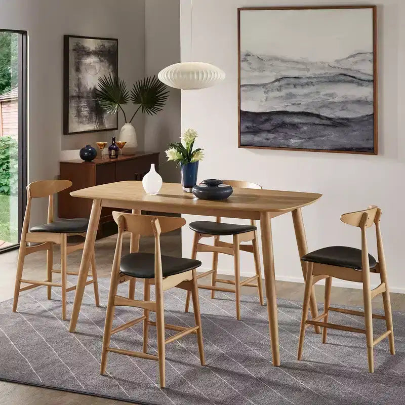 Ensemble de salle à manger Cortland en chêne naturel style mi-siècle, hauteur comptoir, largeur 160 cm - iNSPIRE Q