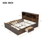 FAMYYT Lit plateforme en bois king size avec tête de lit multi-rangements, USB et tiroirs, montage facile