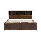 FAMYYT Lit plateforme en bois king size avec tête de lit multi-rangements, USB et tiroirs, montage facile