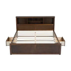 FAMYYT Lit plateforme en bois king size avec tête de lit multi-rangements, USB et tiroirs, montage facile