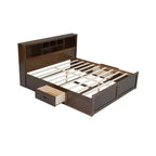 FAMYYT Lit plateforme en bois king size avec tête de lit multi-rangements, USB et tiroirs, montage facile
