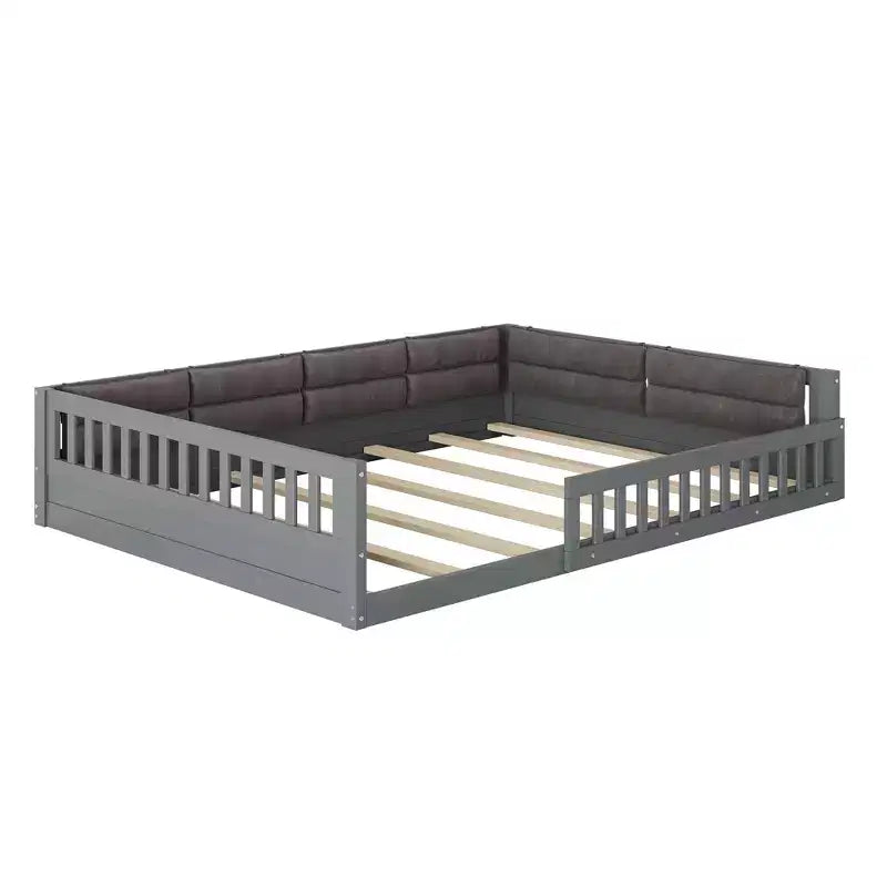 Lit plateforme en bois FAMYYT taille double, avec garde-corps, oreiller, montage facile