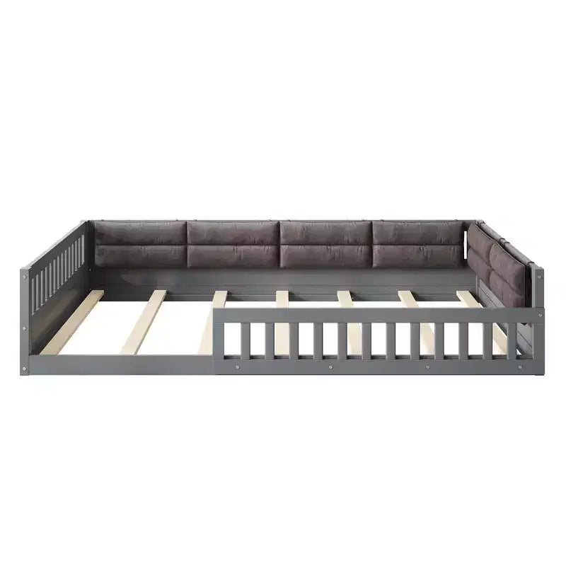 Lit plateforme en bois FAMYYT taille double, avec garde-corps, oreiller, montage facile