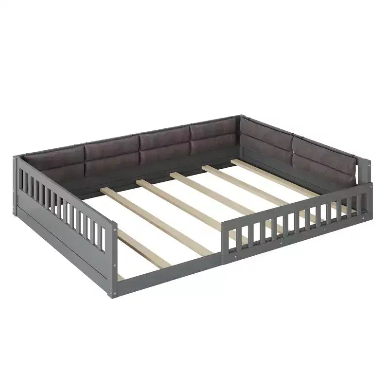 Lit plateforme en bois FAMYYT taille double, avec garde-corps, oreiller, montage facile