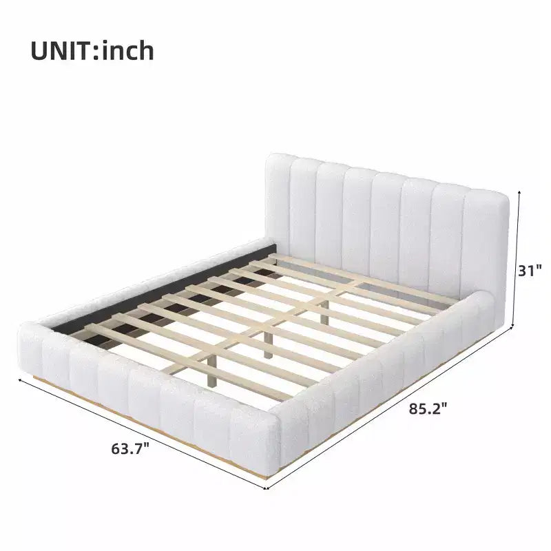 Cadre de lit plateforme Queen/King Size, Lit bas rembourré en Boucle avec base en bois pour chambre à coucher, appartement - ModernLuxe