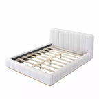 Cadre de lit plateforme Queen/King Size, Lit bas rembourré en Boucle avec base en bois pour chambre à coucher, appartement - ModernLuxe