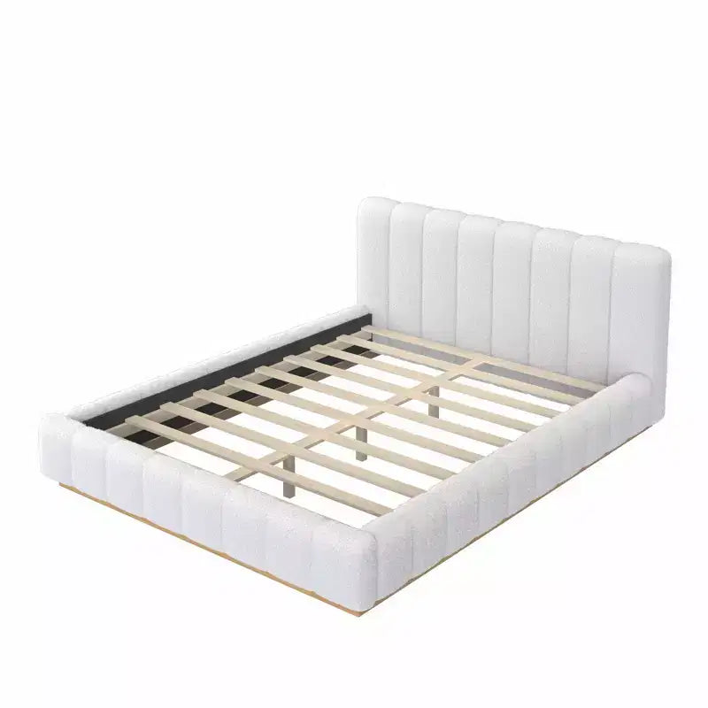 Cadre de lit plateforme Queen/King Size, Lit bas rembourré en Boucle avec base en bois pour chambre à coucher, appartement - ModernLuxe