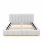 Cadre de lit plateforme Queen/King Size, Lit bas rembourré en Boucle avec base en bois pour chambre à coucher, appartement - ModernLuxe