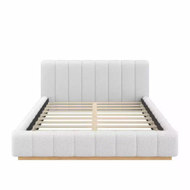 Cadre de lit plateforme Queen/King Size, Lit bas rembourré en Boucle avec base en bois pour chambre à coucher, appartement - ModernLuxe