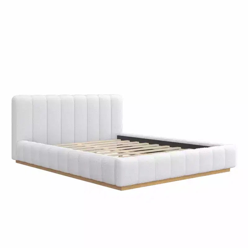 Cadre de lit plateforme Queen/King Size, Lit bas rembourré en Boucle avec base en bois pour chambre à coucher, appartement - ModernLuxe