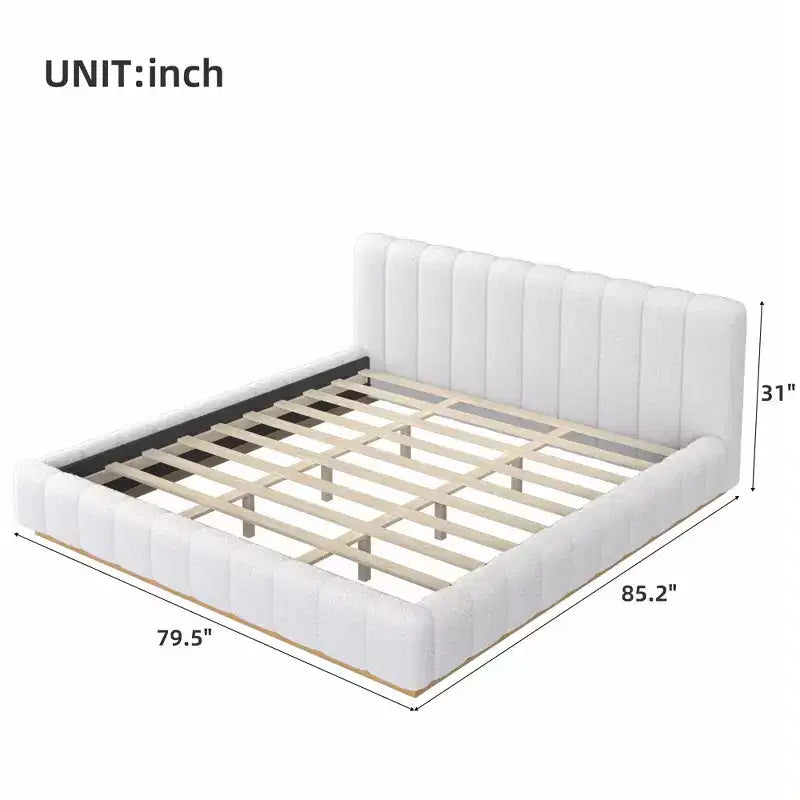 Cadre de lit plateforme Queen/King Size, Lit bas rembourré en Boucle avec base en bois pour chambre à coucher, appartement - ModernLuxe