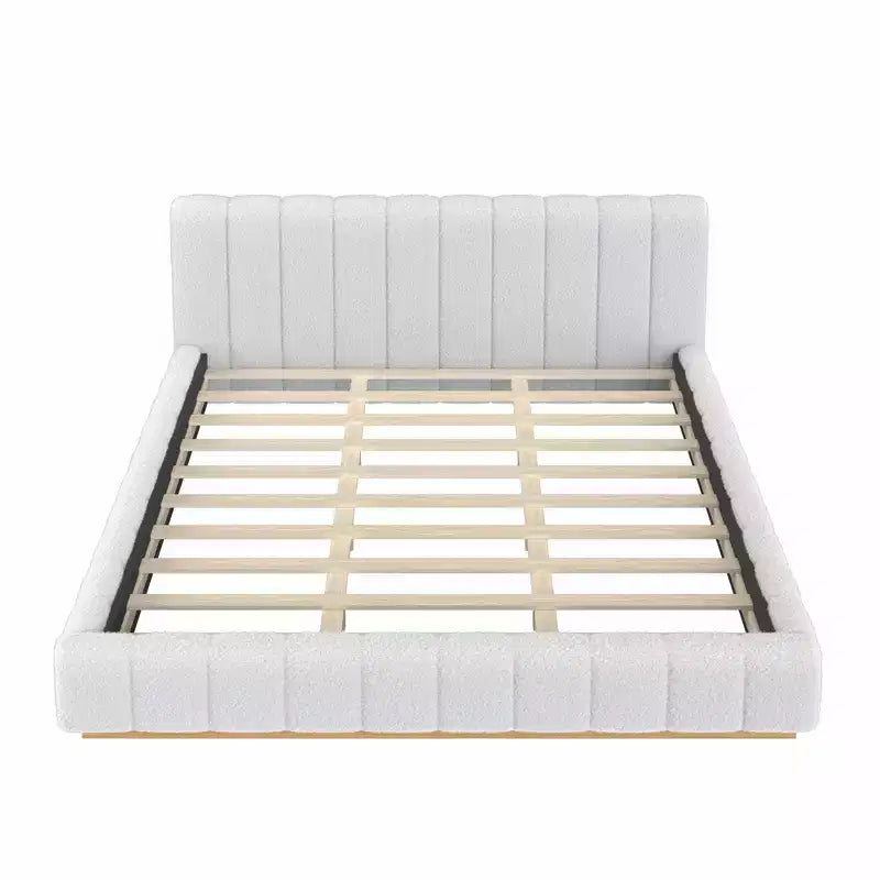 Cadre de lit plateforme Queen/King Size, Lit bas rembourré en Boucle avec base en bois pour chambre à coucher, appartement - ModernLuxe