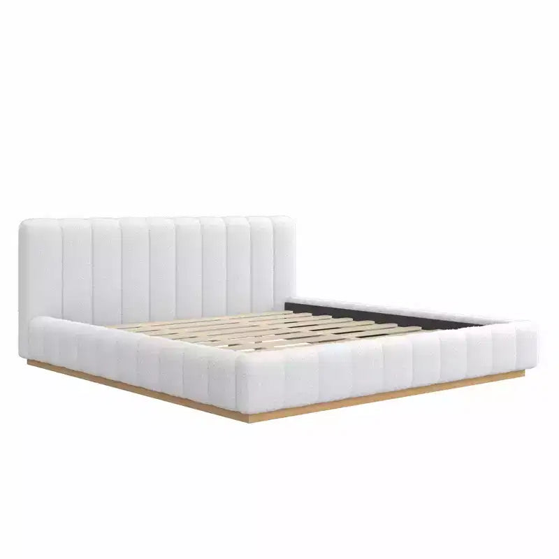 Cadre de lit plateforme Queen/King Size, Lit bas rembourré en Boucle avec base en bois pour chambre à coucher, appartement - ModernLuxe