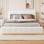 Cadre de lit plateforme Queen/King Size, Lit bas rembourré en Boucle avec base en bois pour chambre à coucher, appartement - ModernLuxe