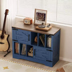 Grand meuble de rangement pour vinyles, peut contenir plus de 450 albums, meuble pour platine vinyle en bois de style ferme de 99 cm avec portes coulissantes, console multimédia pour platine vinyle pour le salon.
