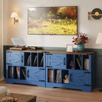 Grand meuble de rangement pour vinyles, peut contenir plus de 450 albums, meuble pour platine vinyle en bois de style ferme de 99 cm avec portes coulissantes, console multimédia pour platine vinyle pour le salon.