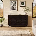 Commode 8 tiroirs cannelée pour chambre à coucher, commode moderne de 54 po de large - Meuble de rangement en bois pour la maison
