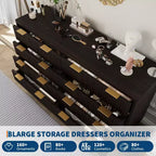 Commode 8 tiroirs cannelée pour chambre à coucher, commode moderne de 54 po de large - Meuble de rangement en bois pour la maison