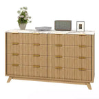 Commode 8 tiroirs cannelée pour chambre à coucher, commode moderne de 54 po de large - Meuble de rangement en bois pour la maison