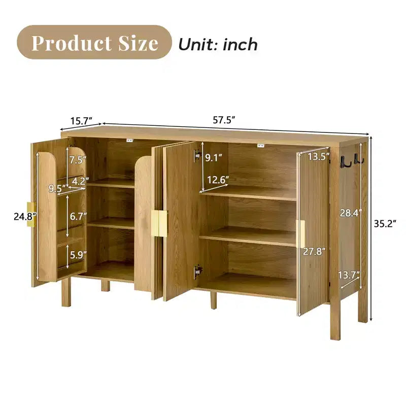 GDFStudio Flores Meuble de Rangement Moderne 57,5, Meuble Buffet 4 Portes avec Crochets Latéraux