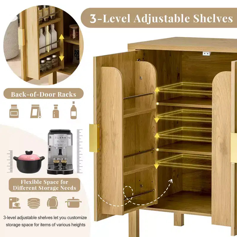 GDFStudio Flores Meuble de Rangement Moderne 57,5, Meuble Buffet 4 Portes avec Crochets Latéraux