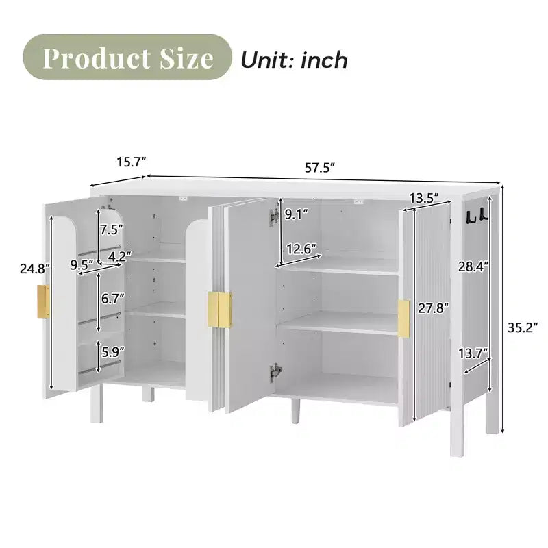 GDFStudio Flores Meuble de Rangement Moderne 57,5, Meuble Buffet 4 Portes avec Crochets Latéraux