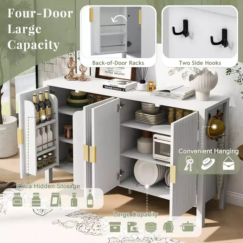 GDFStudio Flores Meuble de Rangement Moderne 57,5, Meuble Buffet 4 Portes avec Crochets Latéraux