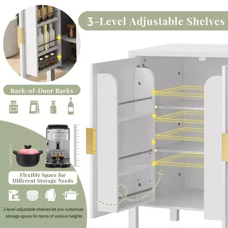 GDFStudio Flores Meuble de Rangement Moderne 57,5, Meuble Buffet 4 Portes avec Crochets Latéraux
