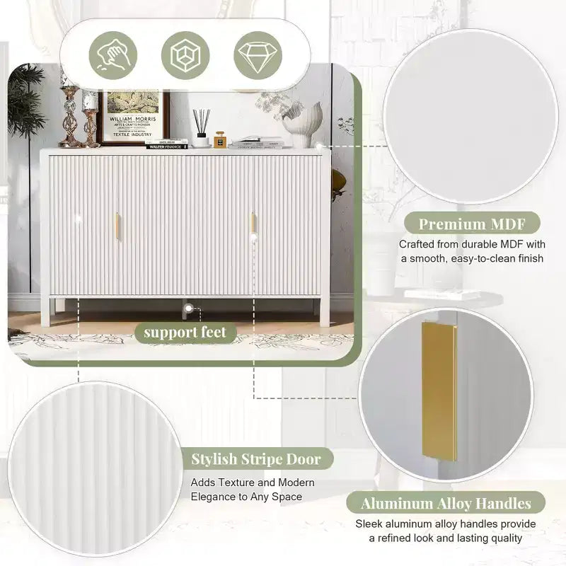 GDFStudio Flores Meuble de Rangement Moderne 57,5, Meuble Buffet 4 Portes avec Crochets Latéraux