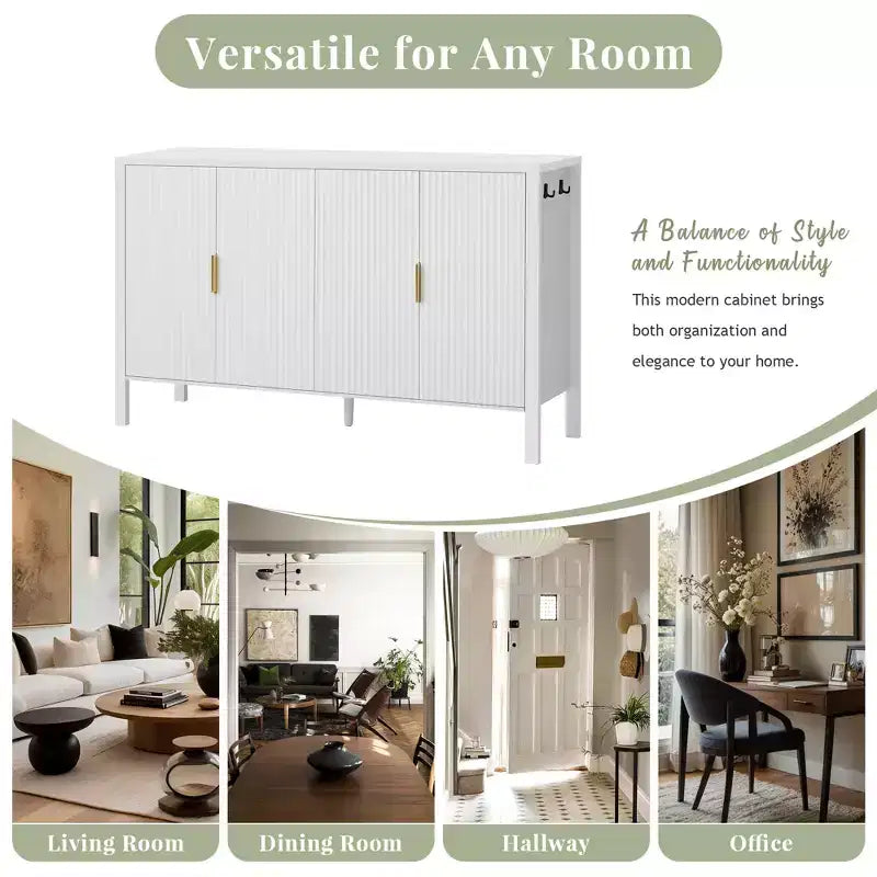 GDFStudio Flores Meuble de Rangement Moderne 57,5, Meuble Buffet 4 Portes avec Crochets Latéraux