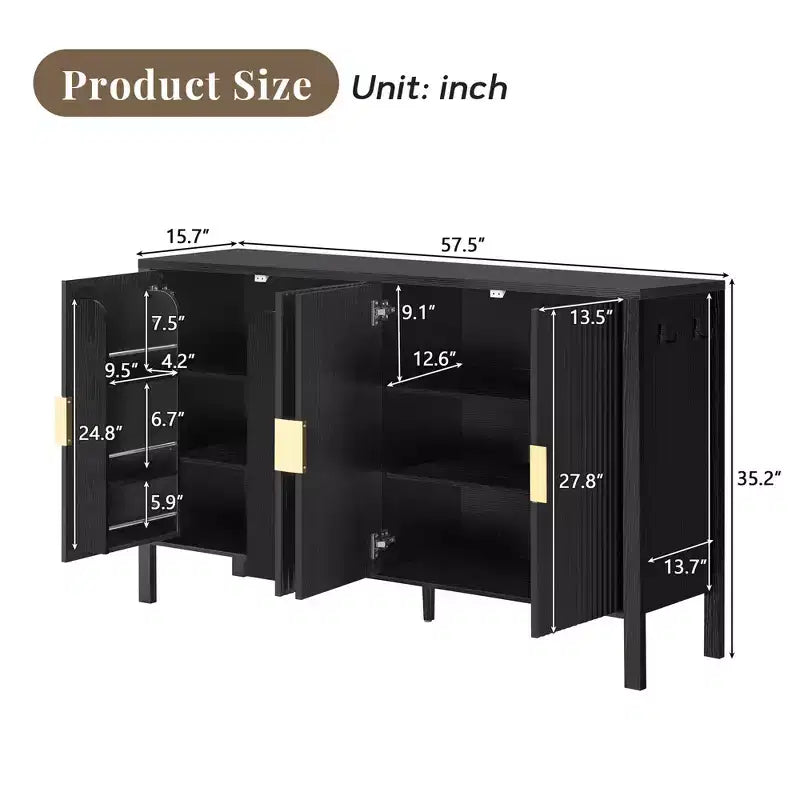 GDFStudio Flores Meuble de Rangement Moderne 57,5, Meuble Buffet 4 Portes avec Crochets Latéraux