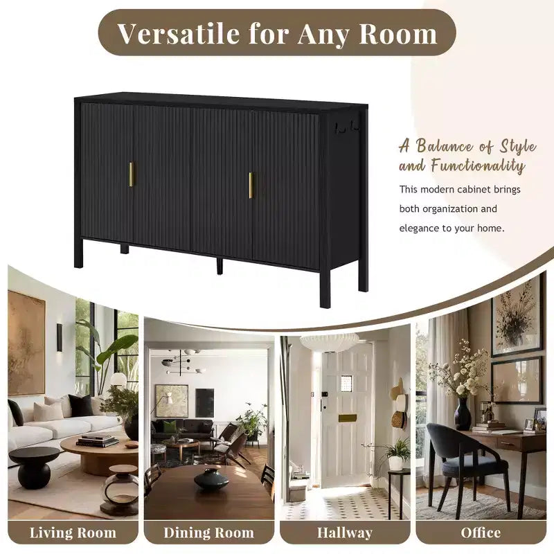 GDFStudio Flores Meuble de Rangement Moderne 57,5, Meuble Buffet 4 Portes avec Crochets Latéraux