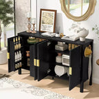 GDFStudio Flores Modern 57.5 Stripe Door Storage Cabinet, 4-Door Sideboard with Side Hooks