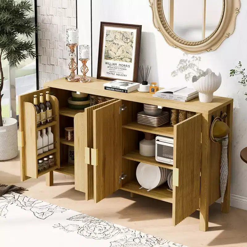 GDFStudio Flores Meuble de Rangement Moderne 57,5, Meuble Buffet 4 Portes avec Crochets Latéraux