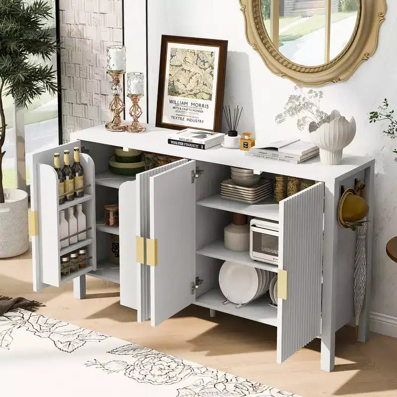 GDFStudio Flores Meuble de Rangement Moderne 57,5, Meuble Buffet 4 Portes avec Crochets Latéraux