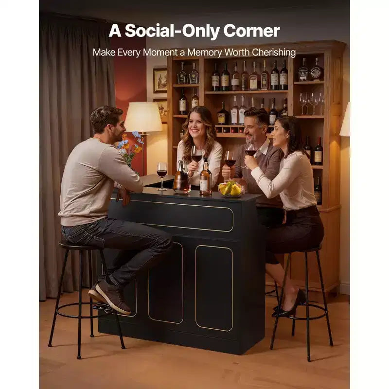 Meuble de bar d'intérieur VEVOR, bar à vin en forme de L à 4 niveaux avec étagères de rangement, porte-verres à vin, capacité maximale de 136 kg, armoire à liqueur en bois, noir