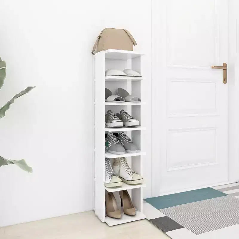 vidaXL Armoire à chaussures blanc Bois d'ingénierie Haute et étroite Armoire à chaussures
